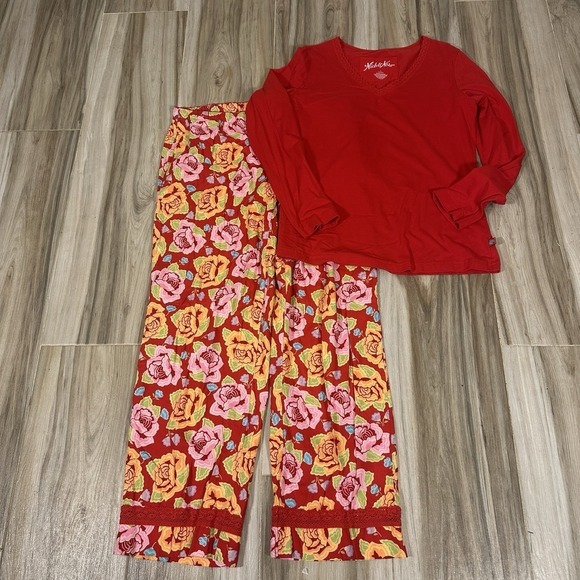 Nick & Nora Other - Nick & Nora Floral Pajama Set Women's Top‎ Bottom Sz XL Red Pink Casual Cozy